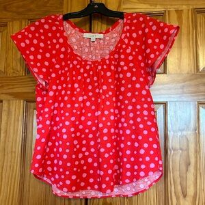 LOFT pink and red polka dot blouse. Like new.
